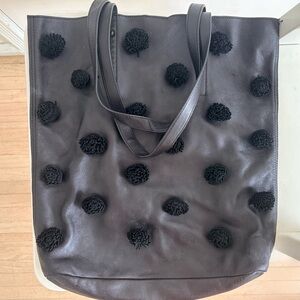Loeffler Randall Tote Bag – Black Leather Pom Pom Appliqué